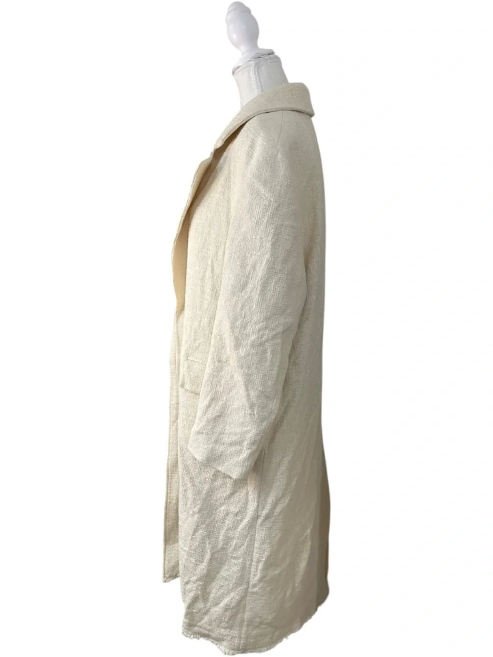 Zara Rustic Long Textured Coat Ecru Ivory - Picture 5 of 16